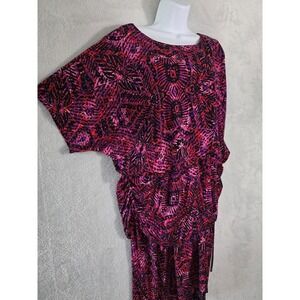 EUC Chico's Dress Womens Size 3 Pink Multicolor Dolman Sleeve Knee Length Office